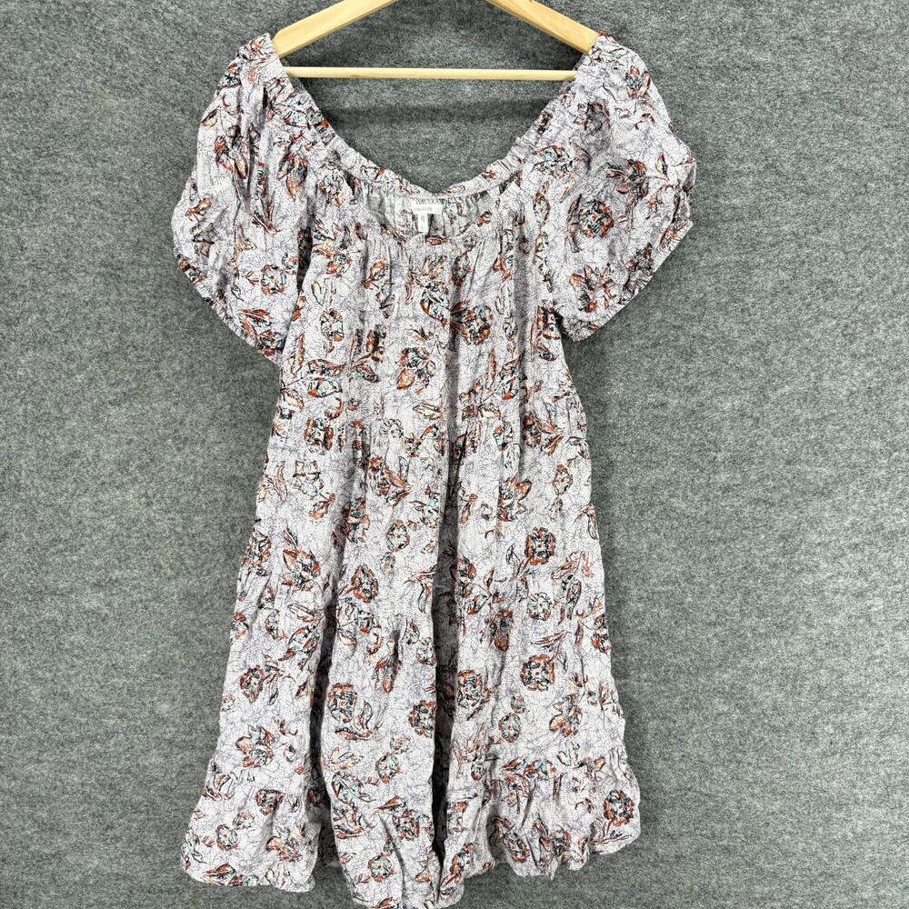 Maurices Dress Women L Large Gray Floral Shift Midi Short Sleeve Rayon Casual